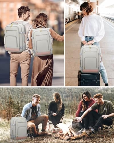 LOVEVOOK Travel Backpack For Women, 40L Carry On Backpack Flight Approved, TSA Personal Item Travel Bag Fits 17 Inch Laptop, Business Weekender Overnight Waterproof Daypack With 2 Cubes, Grey-Pink - Image 9