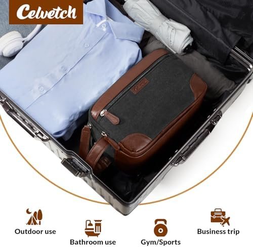 Travel Toiletry Bag for Men - Canvas Toiletries Bag with Multiple Pockets Large Hanging Dopp Kit Travel Bag for Toiletries Essentials Accessories - Dark Grey - Image 7