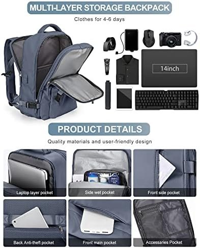 VGCUB Large Travel Backpack Bag for Women Men,Carry on Backpack,17 Inch Laptop Business Work Waterproof Backpack with Laptop Compartment,Person Item Flight Approved,Mochila de Viaje,Grey Blue - Image 5