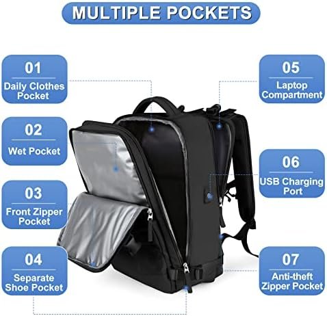 coofay Travel Backpack For Women Men Airline Approved Carry On Backpack Flight Approved Waterproof Sports Luggage Backpack Casual Daypack Small Hiking Backpack Black Backpack - Image 3