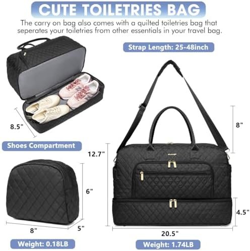 Large Women Travel Duffle Bag - Carry on Overnight Bag Weekend Travel Duffel Tote Bag Yoga Gym Bag with Wet Pocket Toiletry Weekender Overnight Bag for Travel Business Trips Sport Hospital Black - Image 2