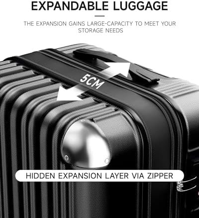 Expandable Luggage Sets 3 Piece Set, Hard Shell Spinner Suitcase Set, 20/24/28In Carry-on and Checked Luggage(Black) - Image 3