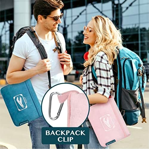 PAVILIA Travel Blanket Pillow in Soft Bag with Pockets, Airplane Blanket Set, Plane Blanket Compact Packable, Flight Essentials Car Pillow, Travelers Accessories Gifts, Luggage Strap, Light Pink - Image 4