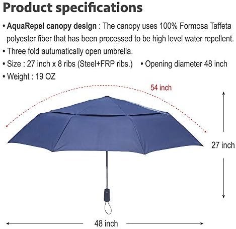 Large Umbrella Windproof 54 Inch Folds Into Portable Travel Size - Big Enough To Comfortably Fit In 2 Adults - Auto Open Close and Patented Vortex System For Superior Safety And Durability (Black) - Image 2