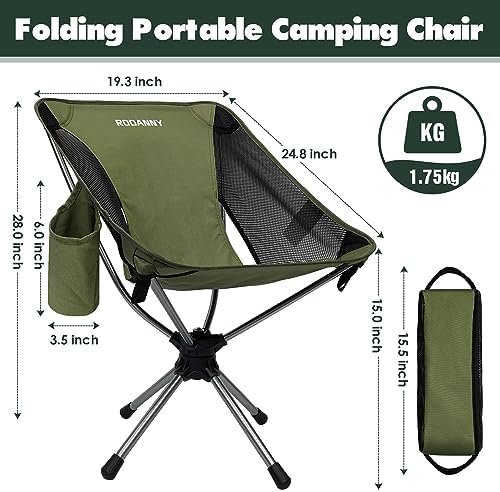Camping Chairs, 360°Degree Swivel Folding Chairs for Adults, Lightweight Camping Chair Portable Chairs, Foldable Outdoor Chairs for Travel Camping Hiking Fishing Beach lawns(Green) - Image 2