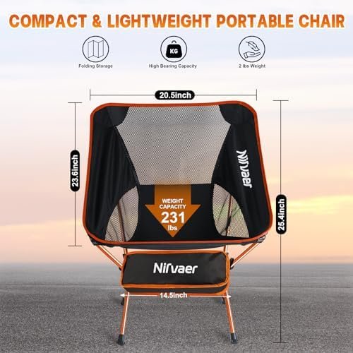 1.97 lb Camping Chairs, Ultralight Folding Camping Chairs, Compact Backpacking Portable Chair, for Hiking, Fishing, Beach, Outdoor Camp, Travel (Orange) - Image 3