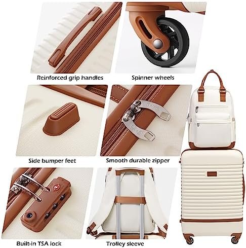 Coolife Suitcase Set 3 Piece Luggage Set Carry On Travel Luggage TSA Lock Spinner Wheels Hardshell Lightweight Luggage Set(White, 3 piece set (BP/TB/20)) - Image 3