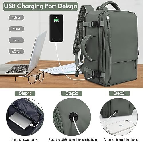 Travel Backpack For Women Men Flight Approved, Carry-on Backpack Bag Luggage, Personal Item Backpack, Laptop Backpack Casual Daypack, Travel Essentials Must Haves, Olive-green - Image 3