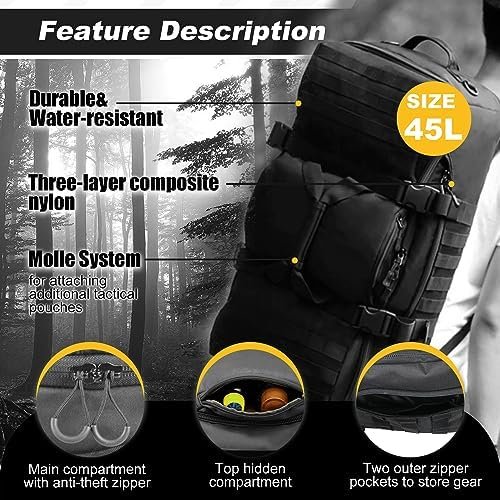 3 In 1 Tactical 45L Military Backpack Travel Duffle Bag for Weekender Gym Workout Deployment - Image 4
