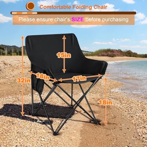 HaSteeL Folding Camping Chair, Portable Foldable Camp Chair for Adults, Comfortable 600D Oxford Fabric Collapsible Lawn Chairs for Indoor Outdoor Beach, 250lbs Weight Capacity, Storage Bag, Black - Image 2