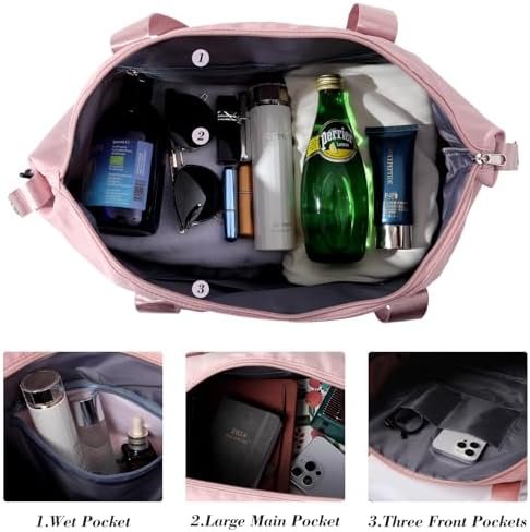 Travel Duffel Bag - Large Shoulder Weekender Overnight Bag, Carry on Bag with Wet Pocket, Waterproof Expandable Duffel Bag with Trolley Sleeve, Sports Tote Gym Bag for Women, Pink - Image 5