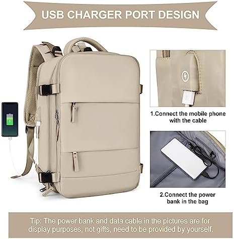 coowoz Large Travel Backpack For Women Men,Carry On Backpack,Hiking Backpack Waterproof Outdoor Sports Rucksack Casual Daypack travel essentials(Khaki) - Image 4