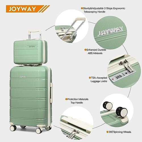 Joyway Luggage Carry-On Suitcases 20" Lightweight Polypropylene Carrying Case with TSA Lock,Rigid Luggage Sets with Swivel Wheels,14" Cosmetic Bag & 7" Small Bag - Image 2