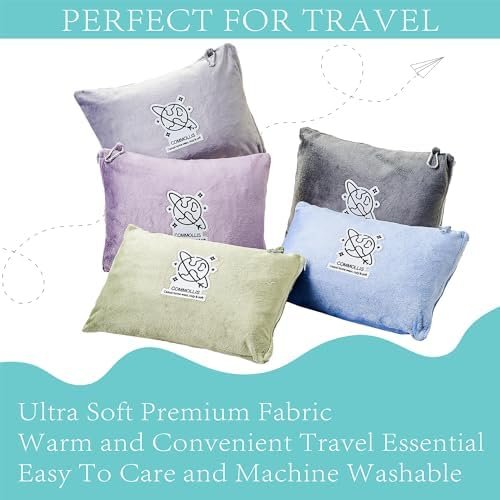 Commollis Travel Blanket Airplane Compact - 2 in 1 Airplane Travel Accessory, from Airplane Blanket to Travel Pillow, with Luggage Strap, Soft Handles and Security Pockets - Image 8