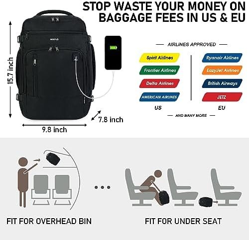 ECOHUB 16'' Travel Backpack For Women Men Airline Approved Personal Item Bag Essentials Laptop Casual Daypack Small Hiking Lightweight Waterproof Backpack, Black - Image 7