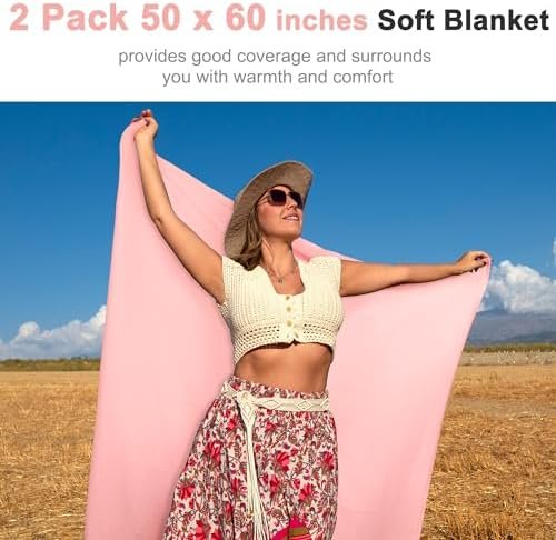 Travel Blanket Airplane Compact with Bag Throw Blankets with Sleep Masks, Earplugs, and Storage Bags for Camping Home Office 50" x 60" 2-Pack Pink - Image 6