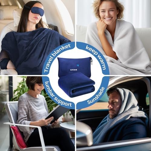 2 in 1 Travel Blanket with Bag Neck Pillow Camping Gear Roadtrip Essentials Headrest Car Trailer Accessories Road Trip Necessities Rv Must Haves Pop Camper Stuff Hiking Item Gadget Gift - Image 4