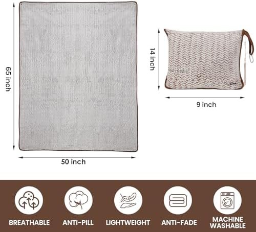 Travel Blanket and Pillow Set,Airplane Blanket Compact 2-in-1 Soft Bag,Travel Essentials for Flight,Plane Car Traveling Gift Accessories,Luggage Backpack Strap 65"x50" (Ⅰ-White Brown) - Image 2