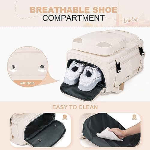 Maelstrom Travel Backpack for Women Men,25L Laptop Backpack Fits 17-Inch Laptop,Waterproof Carry On Backpack for Airplanes with Detachable Crossbody Bag&Shoe Compartment,Beige, Medium - Image 7