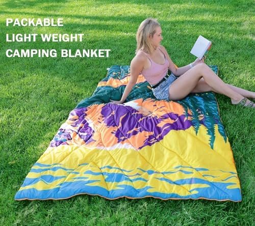 Camping Blanket, Puffy Waterproof Travel Blanket, Warm Cozy Picnic Blanket, for Outdoors, Travel, and Mountain.(Mountain, 78" x 56") - Image 2