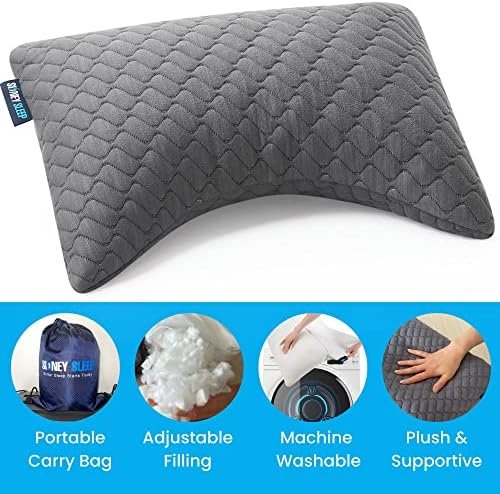 Sidney Sleep Mini Travel Size Neck Pillow - Knee Pillow - Back Lumbar Support - Curved Mini Bed Pillow - 14 x 19 Inches - Adjustable Loft - Washable - Drawstring Backpack Included - Image 3