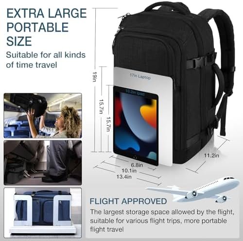 Dinictis 40L Travel Backpack Carry on Flight Approved, Backpack Suitcase for Travel, Personal Item Travel Bag fits 17 inch Laptop- Black - Image 5