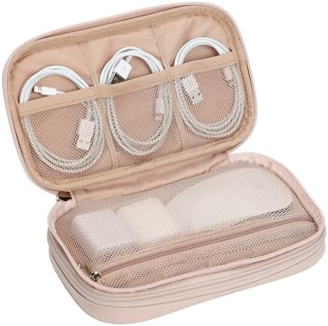 NISHEL Travel Cord Organizer Case, Double Layers Tech Electronic Case, Travel Essentials for Charger, Cable, Phone, Flash drive, Pink - Image 4