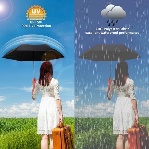 GAOYAING Small Mini Umbrella For Travel With Case, Automatic Compact UV Umbrella Protection Sun, Lightweight Portable Parasol Sun&Rain Umbrellas - Image 5