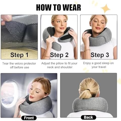 RURING Travel Pillows for Airplanes, Travel Neck Pillow Travel Pillow, Neck Pillow Airplane Memory Foam Travel Pillow 360 Degree Support Stowable Pillows for Airplanes Offices and Cars (Dark Gray) - Image 6