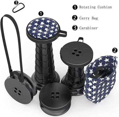 ALEVMOOM Upgraded Portable Retractable Folding Stool,Camping Telescoping Stools with Swivel Cushion,Collapsible Stool for Adults,Hold Up to 550Ib for Garden Travel with Carry Bag&Carabiner - Image 5