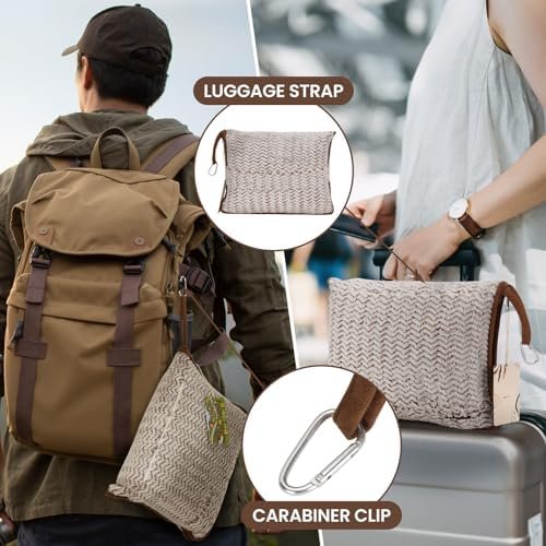 Travel Blanket and Pillow Set,Airplane Blanket Compact 2-in-1 Soft Bag,Travel Essentials for Flight,Plane Car Traveling Gift Accessories,Luggage Backpack Strap 65"x50" (Ⅰ-White Brown) - Image 3