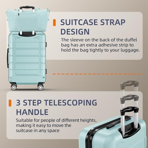 SHOWKOO Luggage Sets Expandable PC+ABS Durable Suitcase Double Wheels TSA Lock 5pcs Mint Green - Image 4