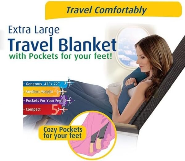 Cloudz Extra Large Travel Blanket Includes Cozy Pockets for your Feet and a Travel Bag - Charcoal - Image 3