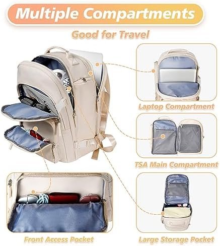 Travel Backpack for Women, Extra Large 40L Flight Approved Carry on Backpack, Expandable Weekender Bag Fit 17 Inch Notebook, College Business Casual Daypack with Shoe Bag, Beige - Image 2