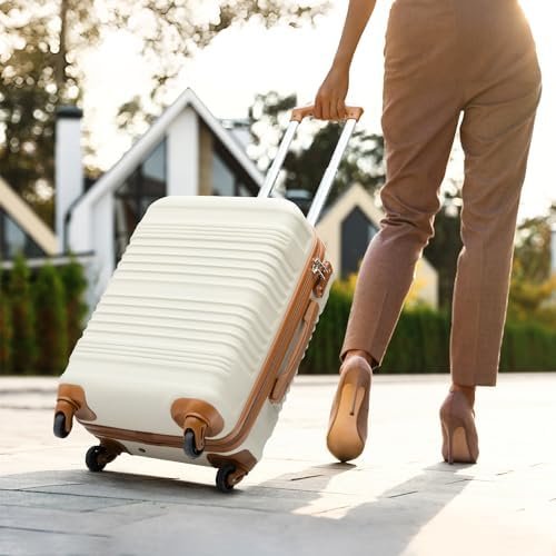 Coolife Luggage Set 3 Piece Luggage Set Carry On Suitcase Hardside Luggage with TSA Lock Spinner Wheels(White, 3 piece set (DB/TB/20)) - Image 2