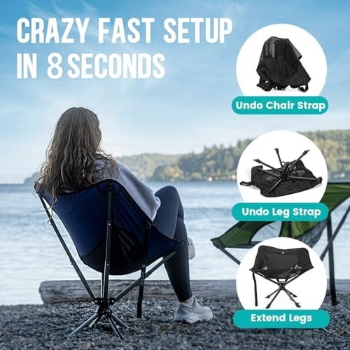 2024 Newest Swivel Portable Chair - Small Compact Collapsible Folding Chairs for Adults, Setup in 8 Seconds, Lightweight Outdoor Backpack Chair for Camping, Travel, Hiking, Beach, Support 300 LBS - Image 4