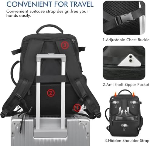 Travel Backpack for Men Women, Large Carry On Backpack, Personal Item Bag Airline Approved, Laptop Backpack 17.3 inch, Business Work Gym Weekender Bag, Black - Image 6