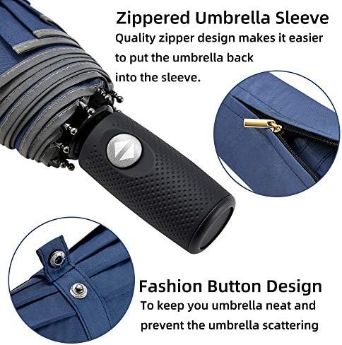 FDJASGY Windproof Travel Umbrella with Teflon Coating Auto Open Close Lightweight Sun&Rain Umbrella with 10 Rib Construction and Reflective Stripe Zipper Pouch - Image 4