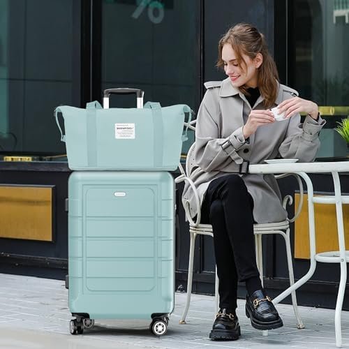 SHOWKOO Luggage Sets Expandable PC+ABS Durable Suitcase Double Wheels TSA Lock 5pcs Mint Green - Image 2