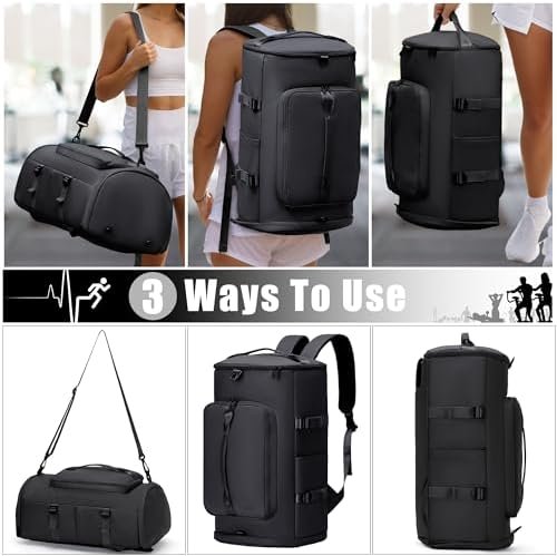 Gym Bag for Men and Women Sports Duffle Bag Travel Backpack Weekender Overnight Bag with Shoes Compartment and Wet Pocket Black - MIYCOO - Image 3