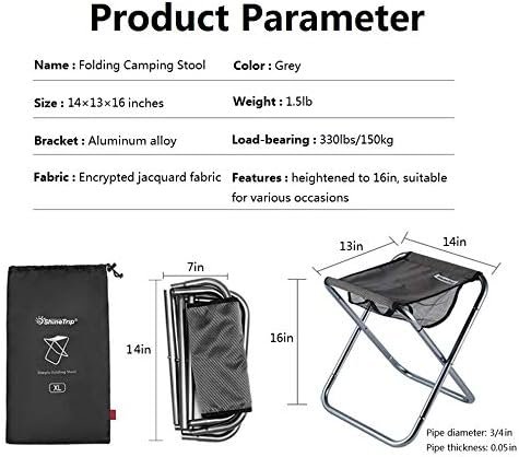 Camping Stool, 16in Tall Large Size Folding Stool with Carry Bag, Aluminum Alloy Bracket, 1.5lbs Lightweight, Load Capacity to 300lbs, for Travel, Hiking, BBQ, Fishing, Beach(Grey) - Image 2