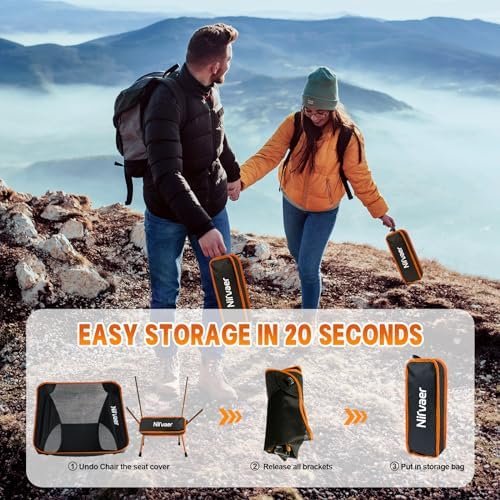 1.97 lb Camping Chairs, Ultralight Folding Camping Chairs, Compact Backpacking Portable Chair, for Hiking, Fishing, Beach, Outdoor Camp, Travel (Orange) - Image 6