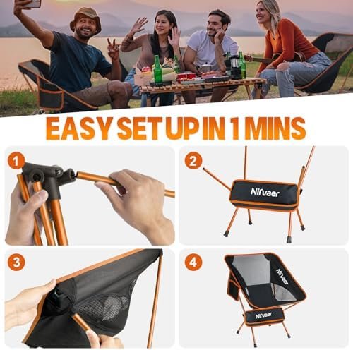 1.97 lb Camping Chairs, Ultralight Folding Camping Chairs, Compact Backpacking Portable Chair, for Hiking, Fishing, Beach, Outdoor Camp, Travel (Orange) - Image 5