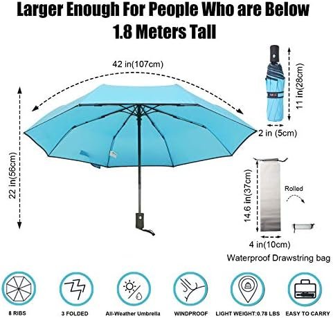 Factory Outlet Automatic Open Close Portable Lightweight Travel Umbrella Parasol Outdoor Sun & Rain All Weather Umbrella (Sky Blue) - Image 5