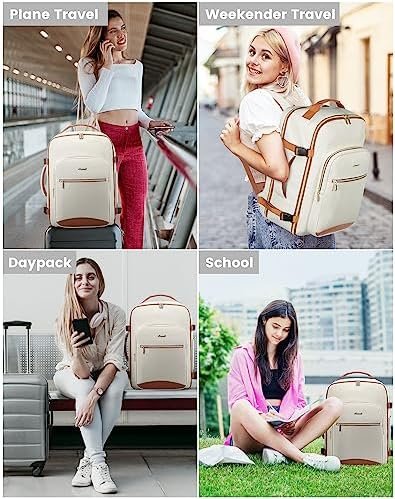 LOVEVOOK Travel Backpack Women, Flight Approved Carry On with 17.3inch Laptop Compartment, Personal Item with 3 Packing Cubes, Perfect for College, Hiking, Overnight - Beige - Image 8
