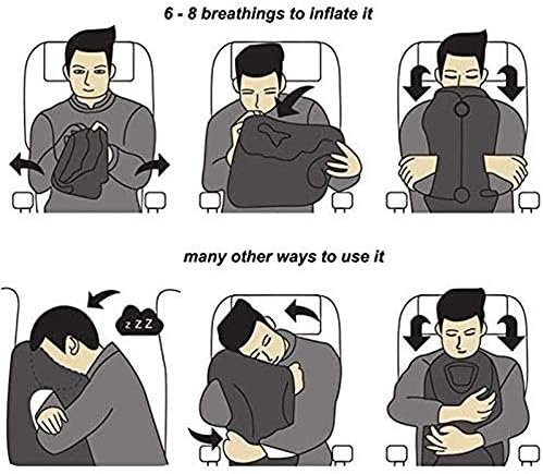 Inflatable Travel Pillow for Airplane, Neck Air Pillow for Sleeping to Avoid Neck and Shoulder Pain, Support Head and Lumbar, Used for Airplane, Car, Bus and Office (Black) - Image 7