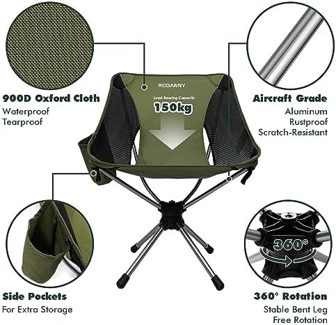 Camping Chairs, 360°Degree Swivel Folding Chairs for Adults, Lightweight Camping Chair Portable Chairs, Foldable Outdoor Chairs for Travel Camping Hiking Fishing Beach lawns(Green) - Image 8