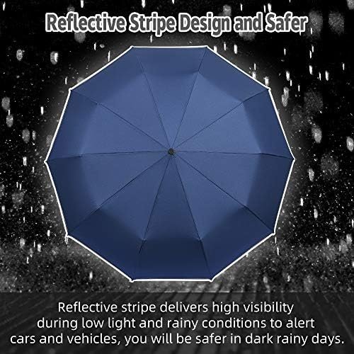 FDJASGY Windproof Travel Umbrella with Teflon Coating Auto Open Close Lightweight Sun&Rain Umbrella with 10 Rib Construction and Reflective Stripe Zipper Pouch - Image 2