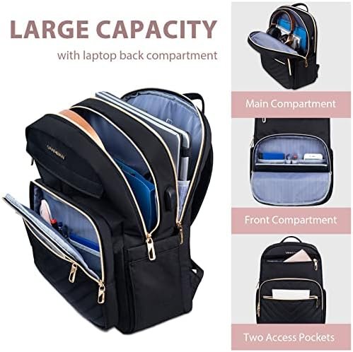 VANKEAN 15.6 Inch Laptop Backpack for Women Men Work Bag Fashion with USB Port, Waterproof Backpacks Nurse Stylish Travel Bags Casual Daypacks for College, Business, Black - Image 5