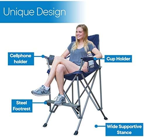 RMS Extra Tall Folding Chair - 31" Seat Height Director Chair for Camping, Home Patio and Sports - Portable and Collapsible with Footrest and Carrying Bag - Up to 300 lbs Weight Capacity (Blue) - Image 4